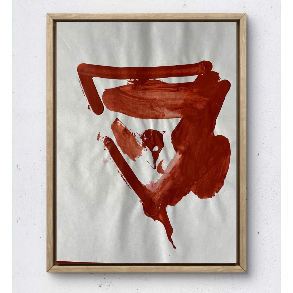 Original Abstract Red Acrylic Painting on Paper 8.5x11 Minimalist Modern Art